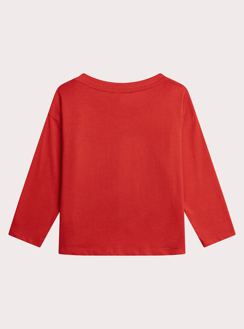 Red Tiger Print & Sequin Heart Cotton T-shirt