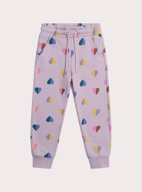 Purple Graphic Print Cotton Fleece Joggers