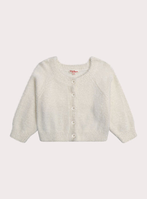 Cream Feather Knit Cardigan