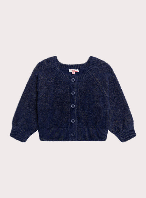 Navy Feather Knit Cardigan