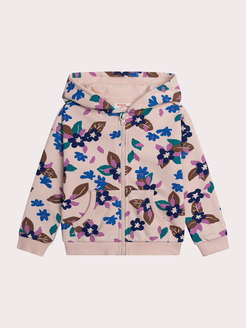 Pink Floral Print Cotton Fleece Hoodie