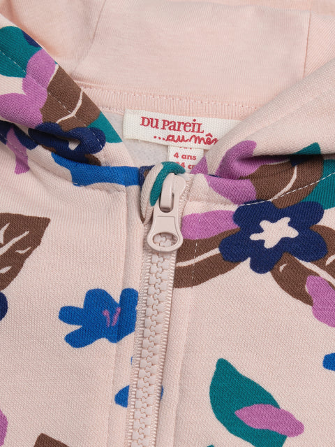 Pink Floral Print Cotton Fleece Hoodie