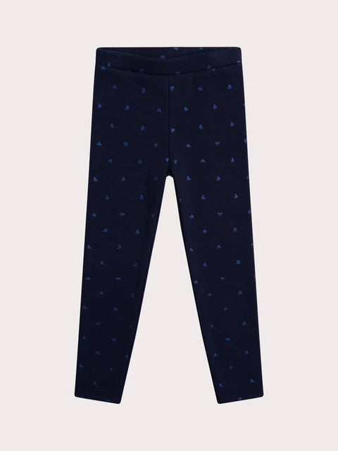 Navy Glitter Heart Print Fleece Lined Leggings
