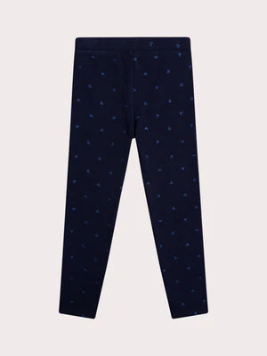 Navy Glitter Heart Print Fleece Lined Leggings