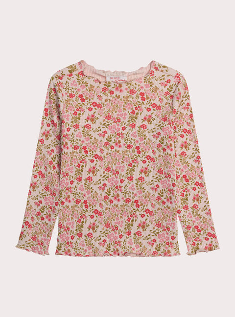 Cream Floral Print Cotton T-shirt