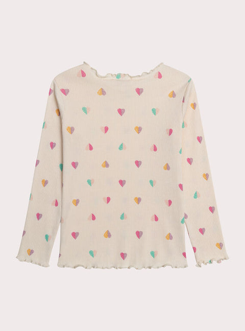 Cream Heart Print Cotton T-shirt