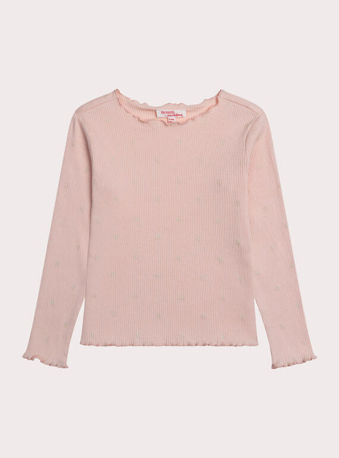 Ribbed Pink Cotton T-shirt