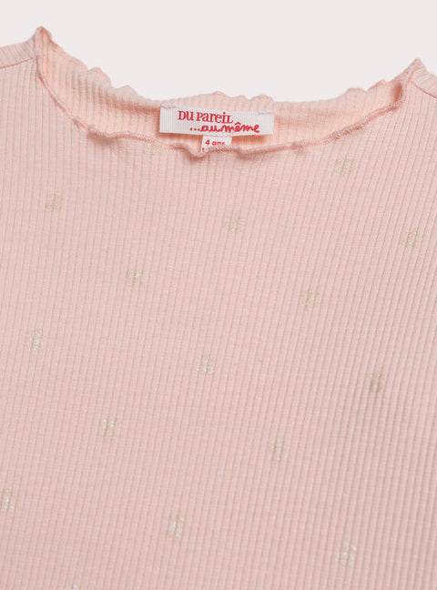 Ribbed Pink Cotton T-shirt