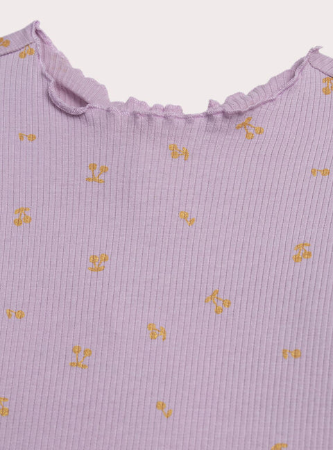 Purple Floral Print Cotton T-shirt