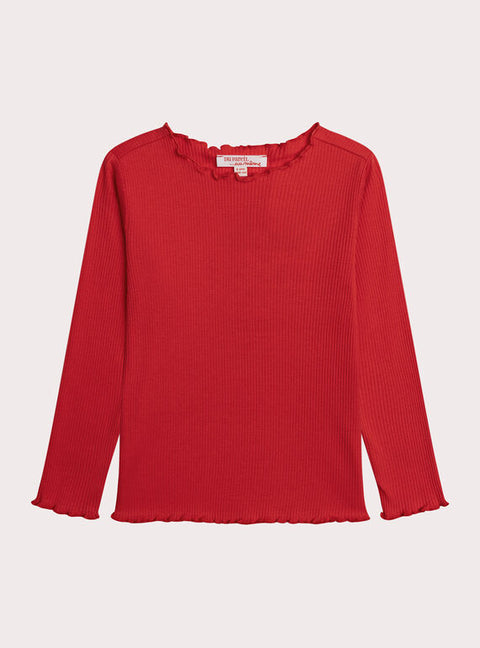 Red Ribbed Cotton T-shirt