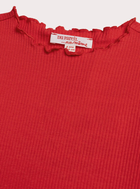 Red Ribbed Cotton T-shirt