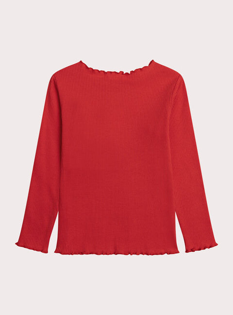 Red Ribbed Cotton T-shirt