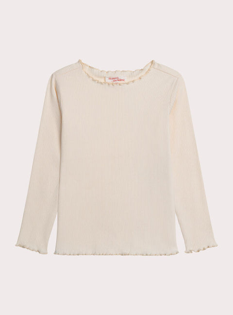 Cream Ribbed Cotton T-shirt