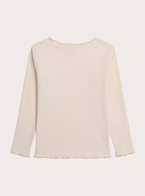 Cream Ribbed Cotton T-shirt