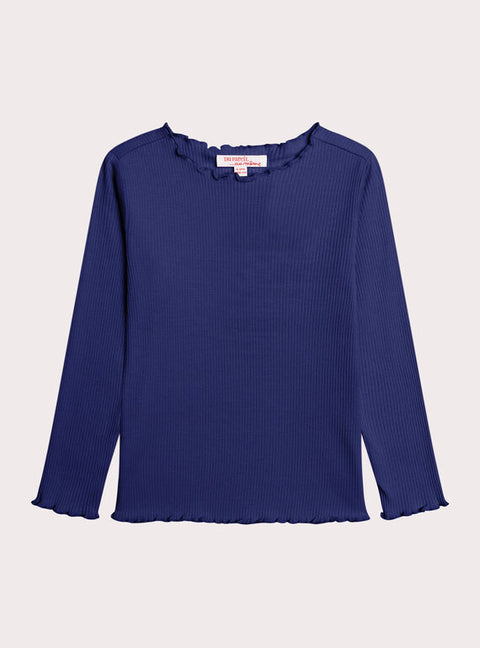 Blue Ribbed Cotton T-shirt