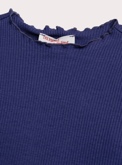 Blue Ribbed Cotton T-shirt