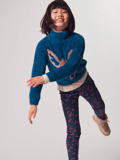 Blue Floral Print Fleece Lined Leggings