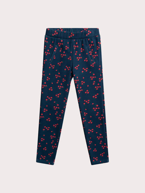 Blue Floral Print Fleece Lined Leggings
