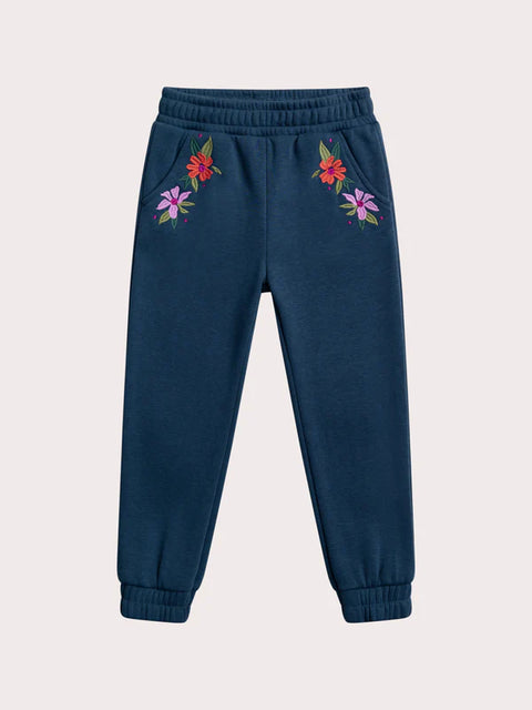 Turquoise Embroidered Cotton Fleece Joggers