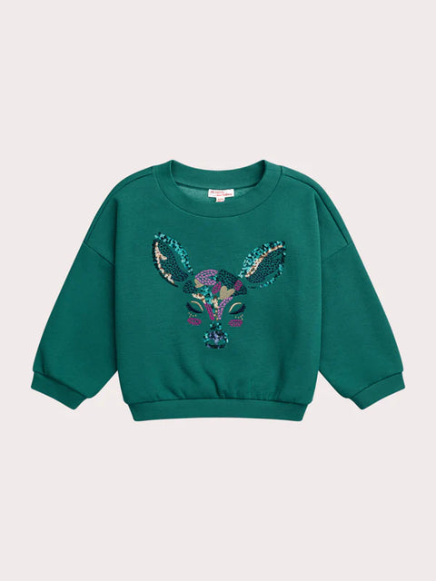 Green Sequined Cotton Fleece Sweatshirt
