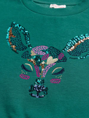 Green Sequined Cotton Fleece Sweatshirt