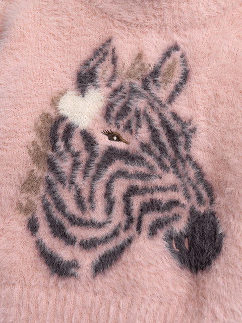 Pink Feather Knit Zebra Animation Jumper