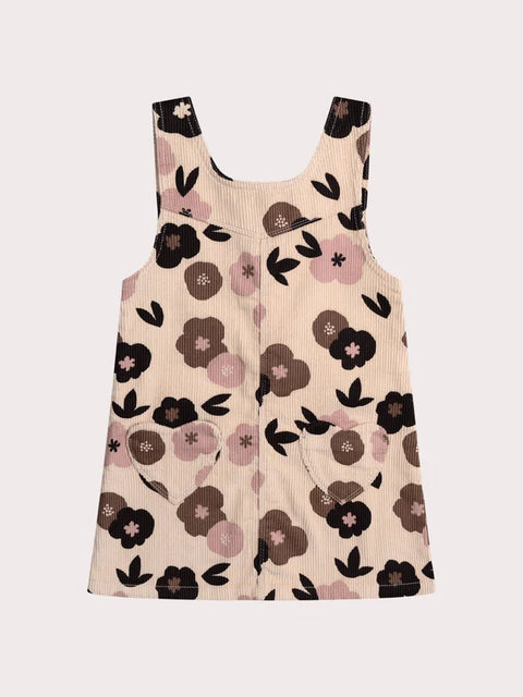 Cream Floral Print Corduroy Pinafore Dress