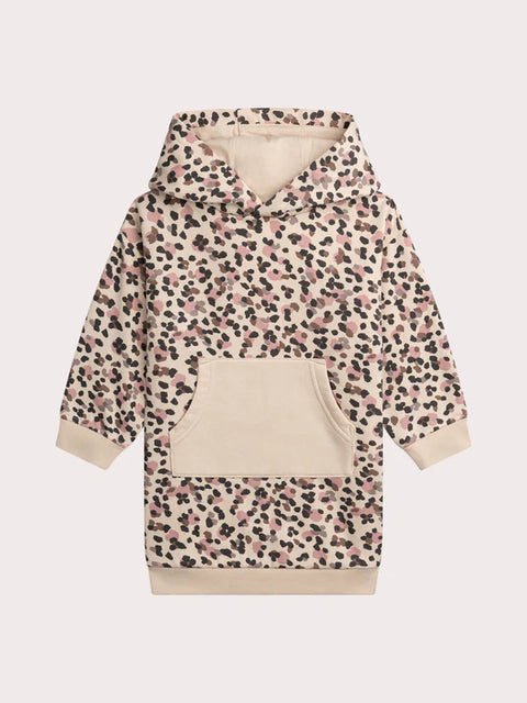 Cream Floral Print Hooded Sweatshirt Dress