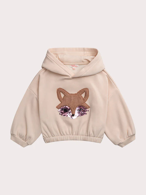 Cream Fox Animation Cotton Fleece Sweatshirt