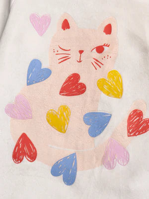 Cream Heart Print Velour Pyjamas