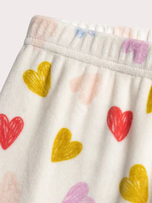 Cream Heart Print Velour Pyjamas