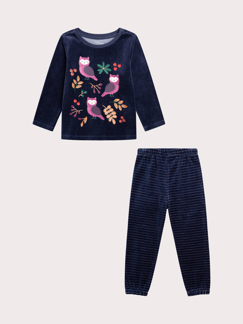 Navy Owl Animation Velour Pyjamas