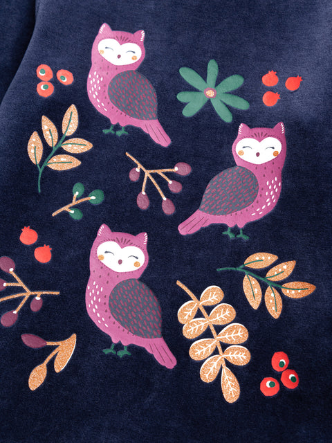 Navy Owl Animation Velour Pyjamas