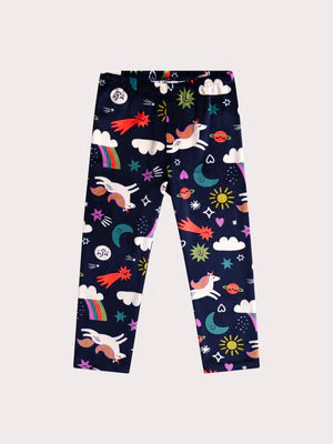 Navy Unicorn Print Velour Pyjamas