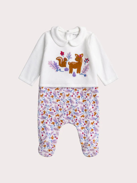 Cream Forest Animation Velour Sleepsuit