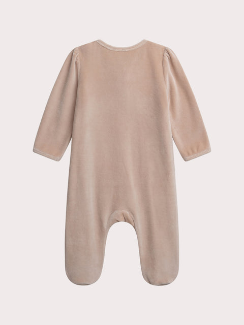 Beige Deer Animation Velour Sleepsuit