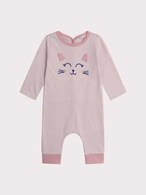 Pink Striped Jersey Cotton Sleepsuit