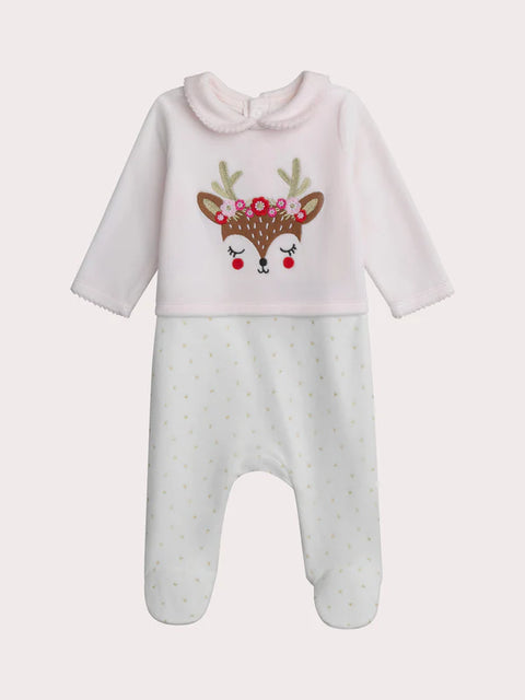 Pink Velour Christmas Sleepsuit