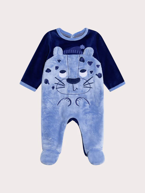 Blue Leopard Animation Velour Sleepsuit