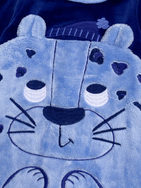 Blue Leopard Animation Velour Sleepsuit