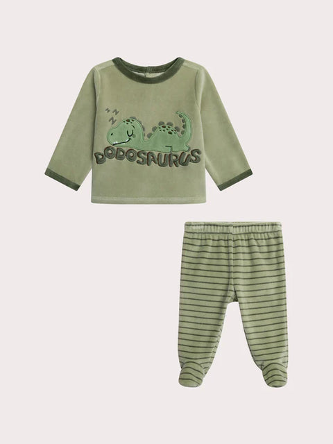 Green Dinosaur Animation Velour Pyjamas