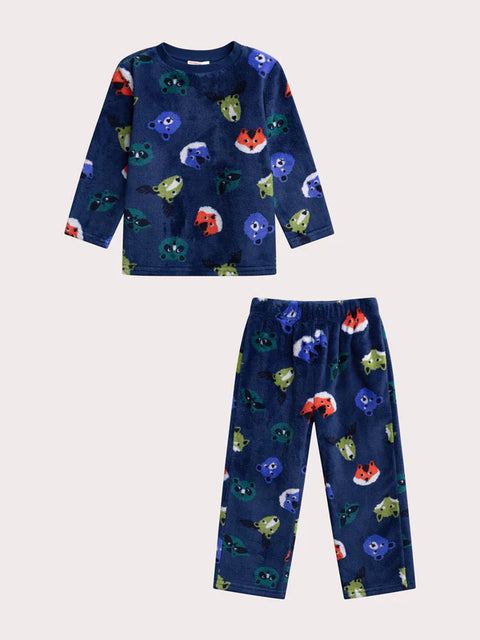 Navy Soft Boa Animal Print Pyjamas