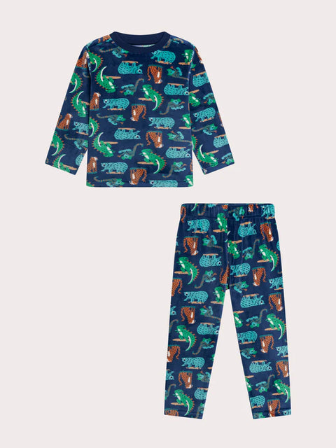 Navy Jungle Animal Animation Velour Pyjamas