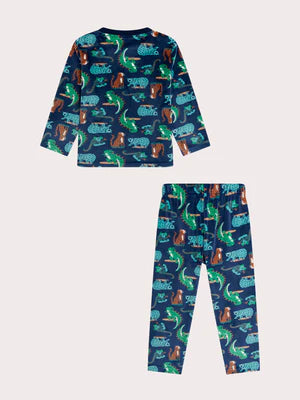 Navy Jungle Animal Animation Velour Pyjamas