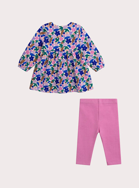 Floral Print Cotton Dress With Matching Leggings