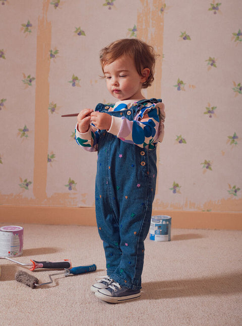 Embroidered Denim Dungarees
