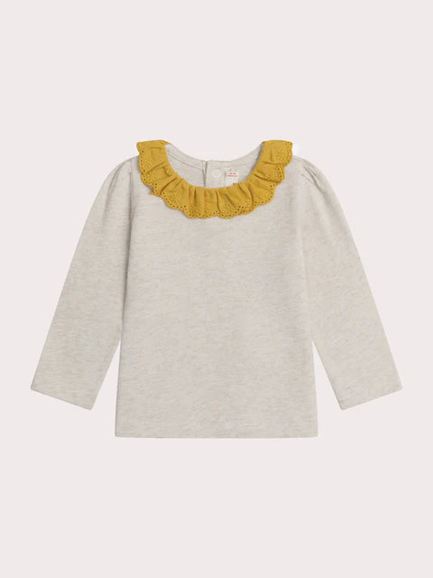 Cream Cotton Rich T-shirt With Yellow Collar