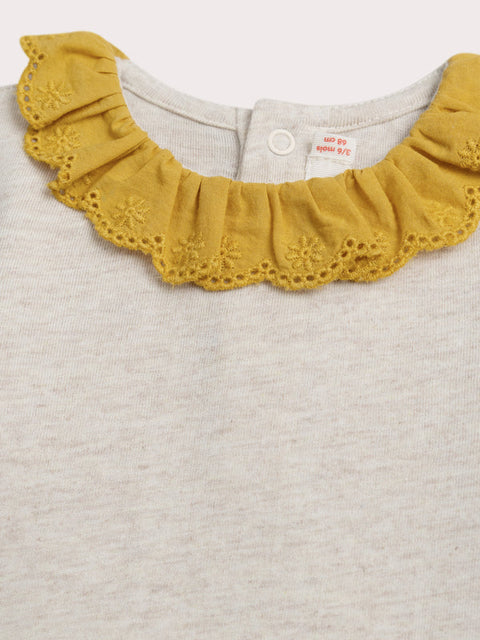 Cream Cotton Rich T-shirt With Yellow Collar