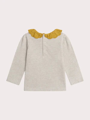 Cream Cotton Rich T-shirt With Yellow Collar