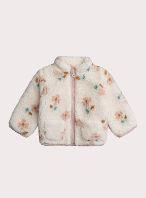 Cream Faux Sheepskin Floral Print Jacket